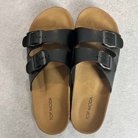 Top Moda black and tan sandals with straps that adjust - Picture 6 of 11